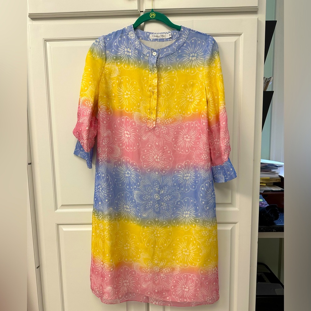 Christian Dior silk multi color summer dress US 8